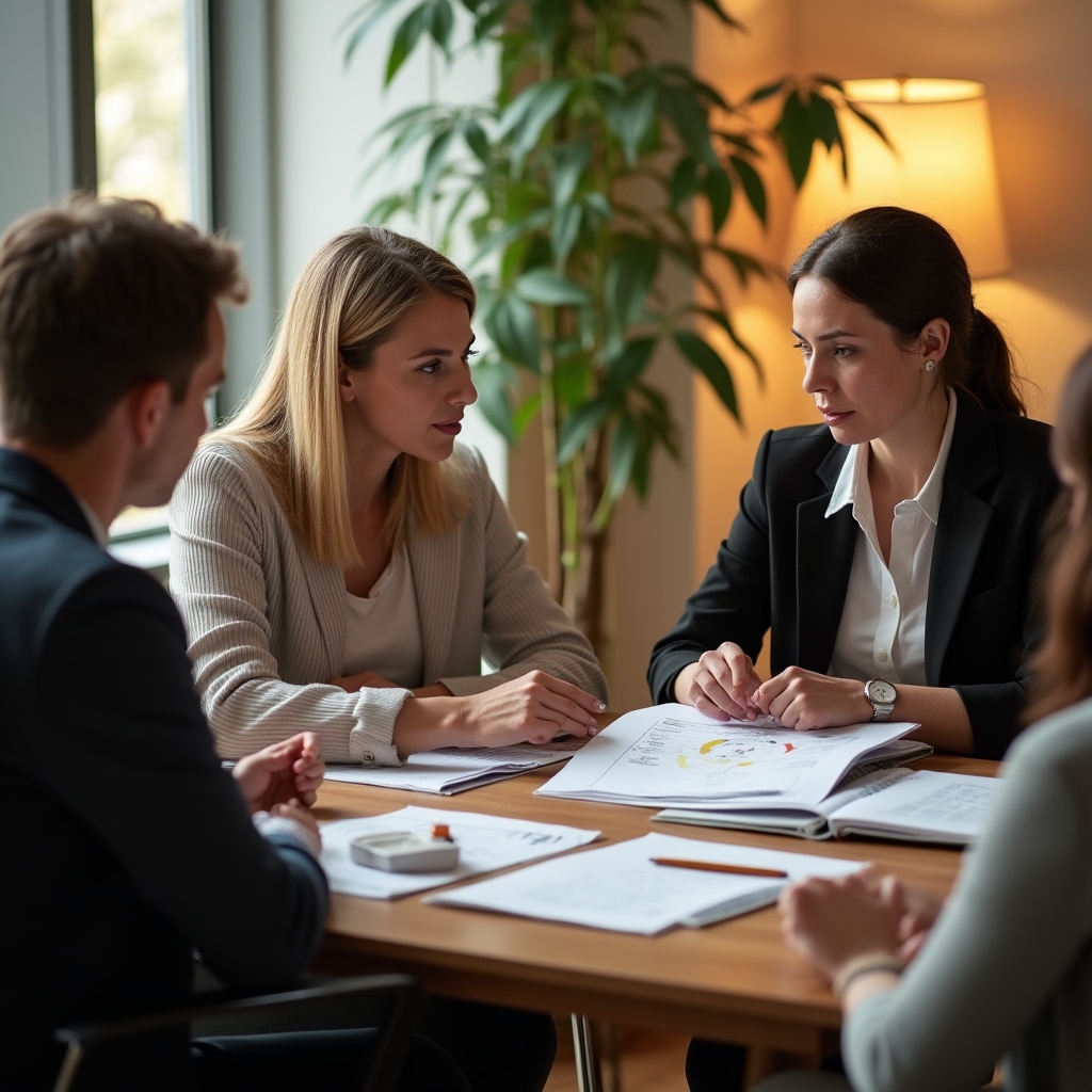Sessione di formazione per accompagnatori seduti attorno a un tavolo con materiali informativi